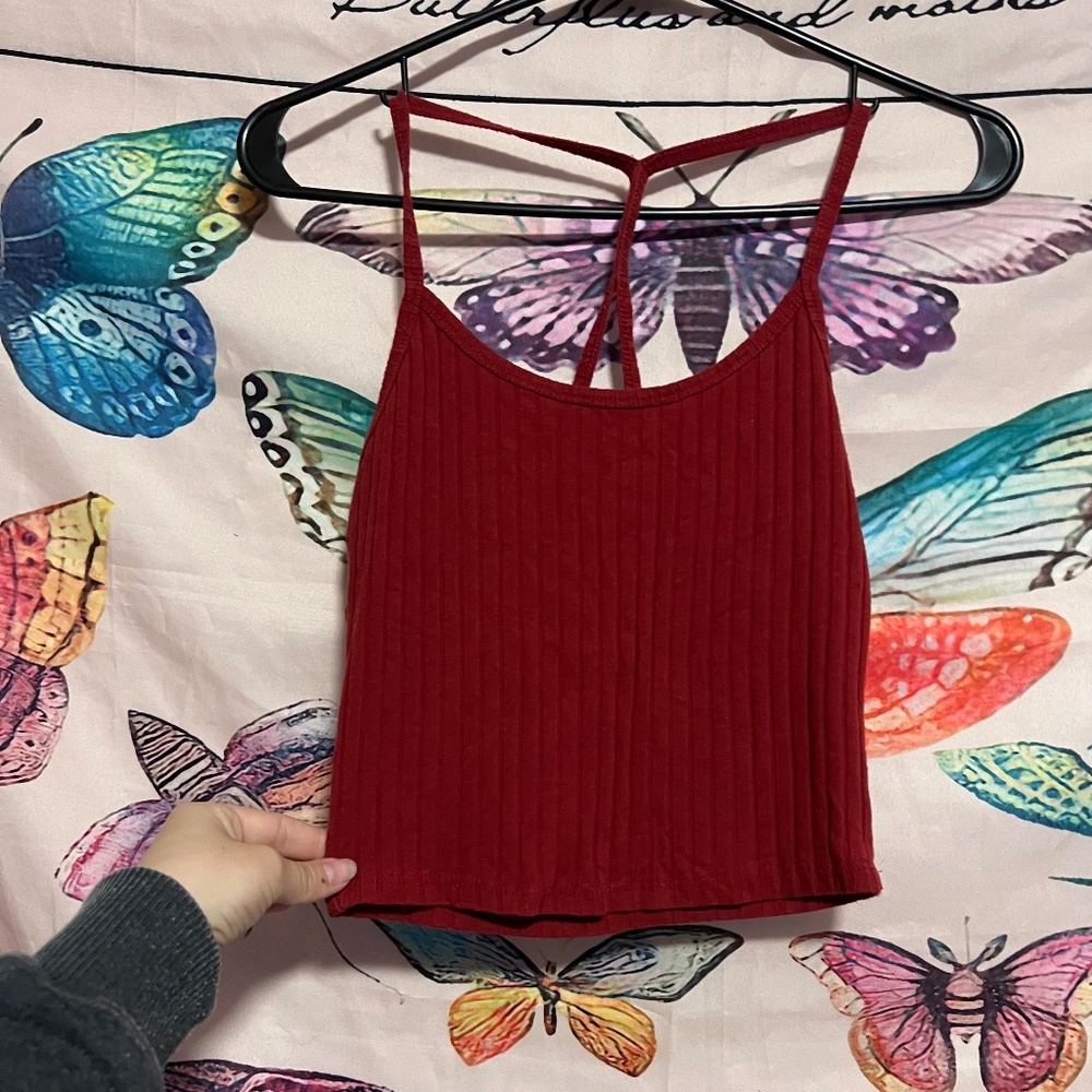 Cute Red Crop Tank with Cross Back Straps